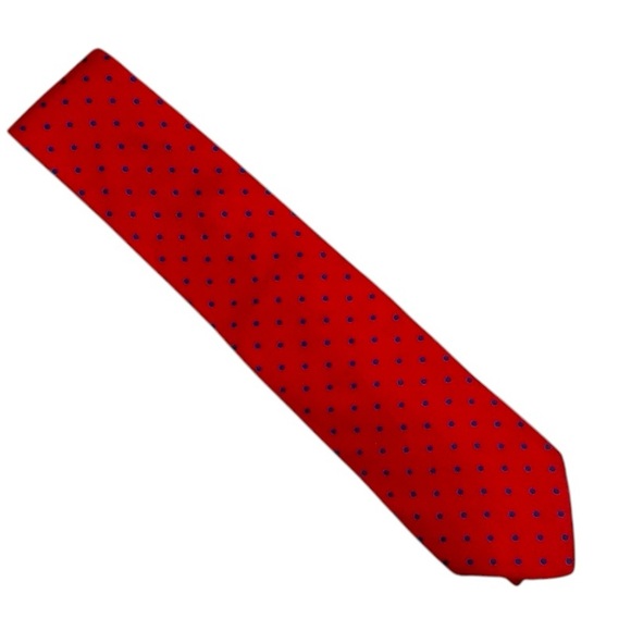 Barney’s New York Red Navy Dot Silk Tie Necktie - Picture 3 of 5